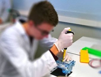 Chargement d'un gel d'électrophorèse par un élève, lycée Louis Bertrand à Briey (photo S.Droguet)